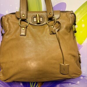 Elegant Tan Leather Tote with Gold Details